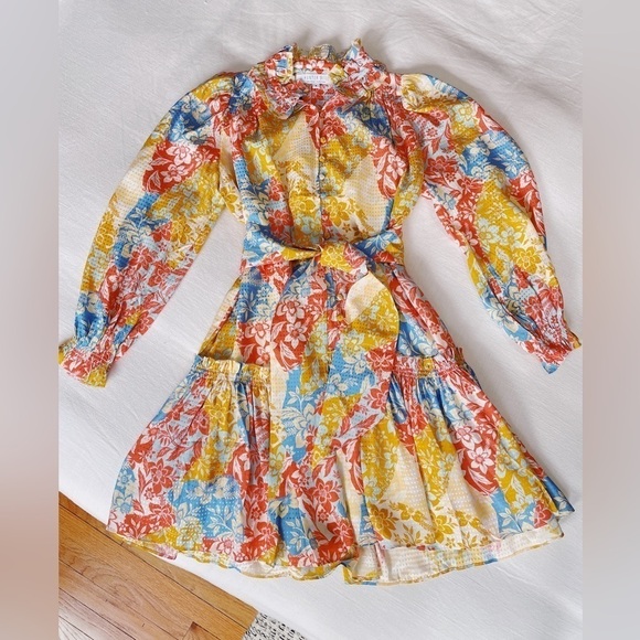 Hunter Bell Blakely Long Sleeve Silk Dress in Colorful Flower Patchwork, Medium - Picture 7 of 10